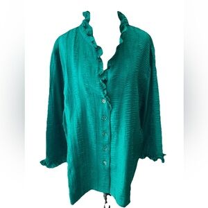🆕 Drapers & Damon’s Emerald Green ladies size 2X ruffle neck pullover blouse